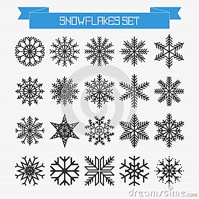 Vector set of different abstract snowflakes Vector Illustration