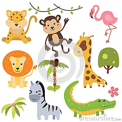 Vector set of different african animals Vector Illustration