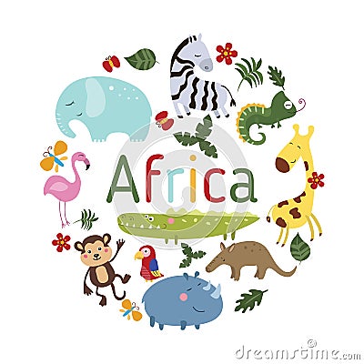 Vector set of different african animals Vector Illustration