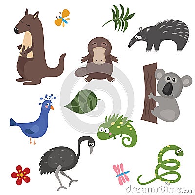 Vector set of different animals of Australia. Vector Illustration