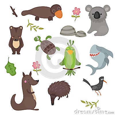 Vector set of different animals of Australia. Vector Illustration