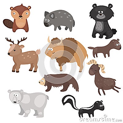 Vector set of different animals of North America. Vector Illustration