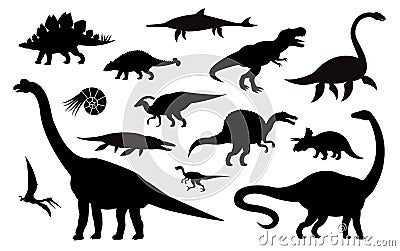 Vector set of different black dinosaur silhouette Vector Illustration