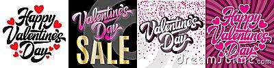 Vector set of different Calligraphic stylish inscriptions of Happy Valentines Day Vector Illustration