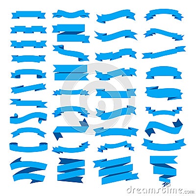 Vector set of different color flat ribbons on a white background. Vector Illustration