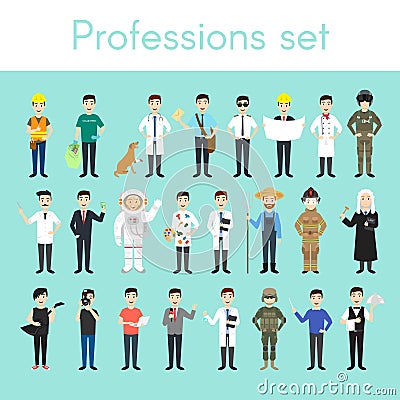 Vector set of different colorful man professions. Vector Illustration