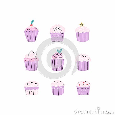 Vector set of different cupcakes Vector Illustration