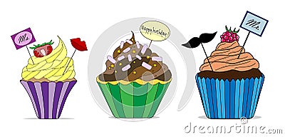 Vector set of different cute cupcakes Stock Photo