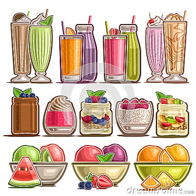 Vector Set of different Desserts Vector Illustration
