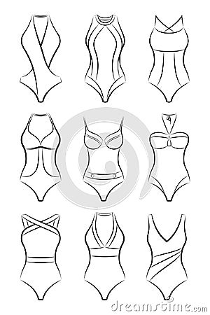 Vector set of different fashionable women swimsuits Vector Illustration