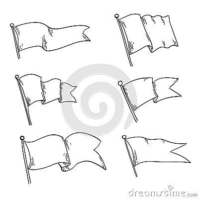 Vector set of different flag shapes isolated on white background. Black Linear design. Vector Illustration