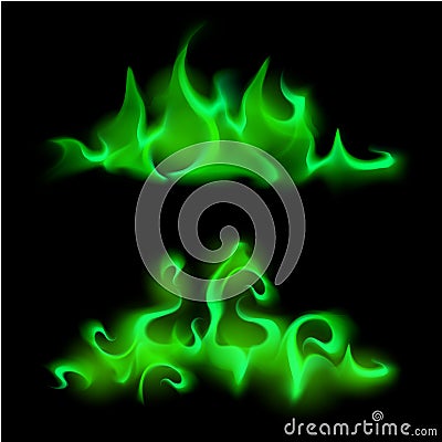 Vector Set of Different Green Fire Flame Bonfire Isolated Vector Illustration