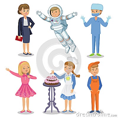 Vector Set of different professions. Kids profession Vector Illustration