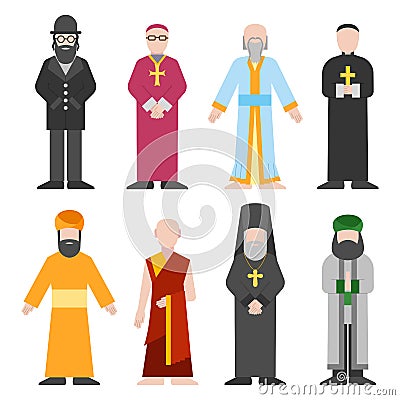 Vector set of different religion people confession man. Vector Illustration