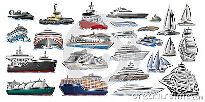 Vector set of different Ships and Boats Vector Illustration