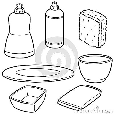 Vector set of dish washing equipment Vector Illustration