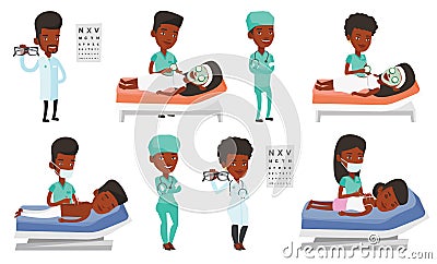 Vector set of doctor characters and patients. Vector Illustration