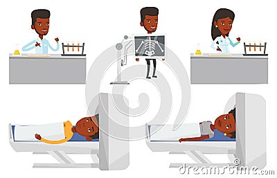 Vector set of doctor characters and patients. Vector Illustration