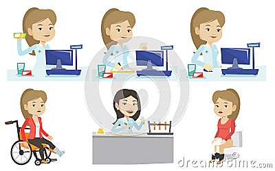 Vector set of doctor characters and patients. Vector Illustration