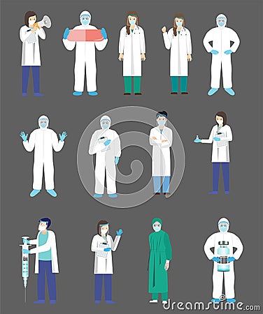 Vector set of doctor and Nurses and medical personnel Vector Illustration