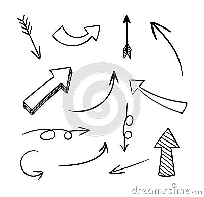Vector Set of Doodle Arrows on White Background. Vector Illustration