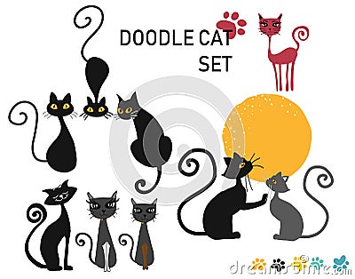 Vector set of doodle hand drawing cats Vector Illustration