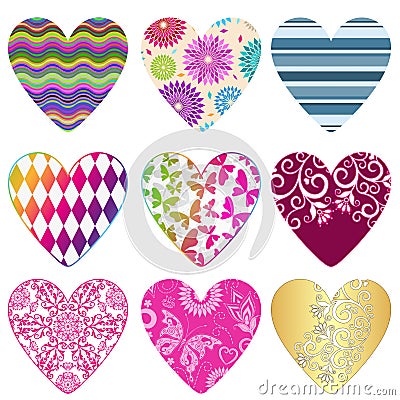 Vector set of 9 doodle hearts isolated symbols Vector Illustration