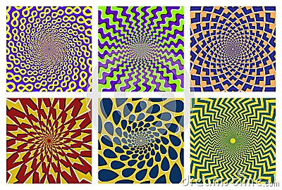 Vector set of dynamic circular patterns. Eye-catching backgrounds with optical moving effect Vector Illustration