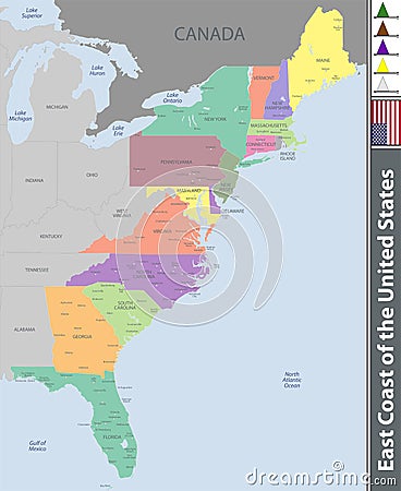 East Coast of the United States Vector Illustration