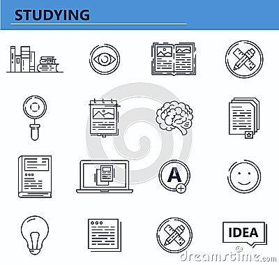 Vector set of education, books, knowledge icons in thin line style. Website UI and mobile web app icon. Outline design Vector Illustration