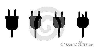 Vector set of electrical plugs icons. Icons of electrical plugs isolated on a white background. Vector Illustration