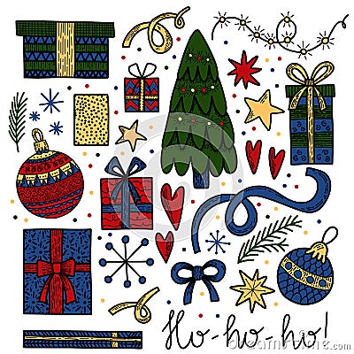 Vector set of elements. New Year, Christmas Vector Illustration