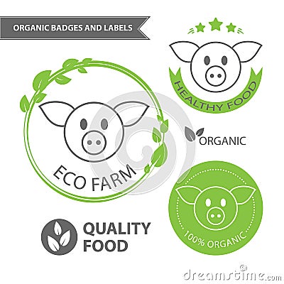 Vector set emblems of eco farm and natural food. Organic badges and labels Vector Illustration