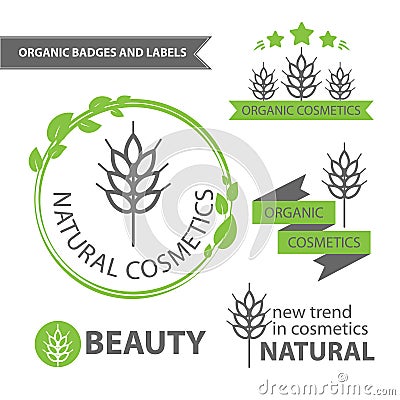 Vector set emblems of natural and organic cosmetics. Organic badges and labels Vector Illustration