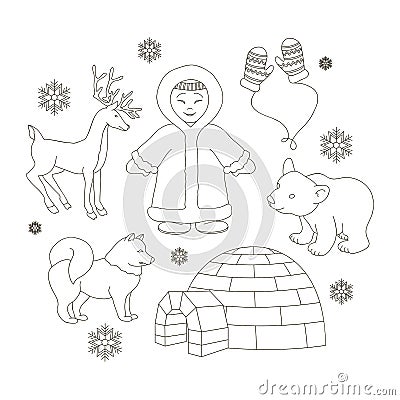 Vector set of eskimo characters Vector Illustration