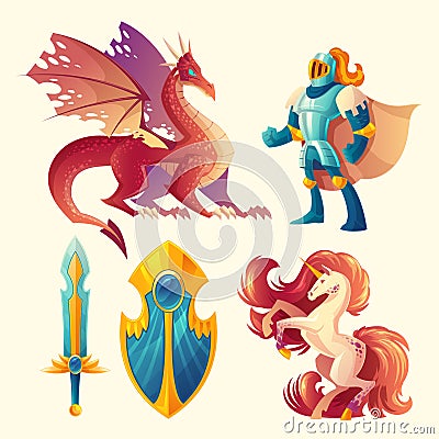 Vector set of fantasy game design objects Vector Illustration