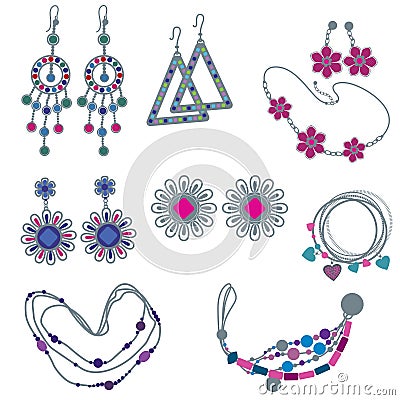 Vector set of fashion jewelry Vector Illustration