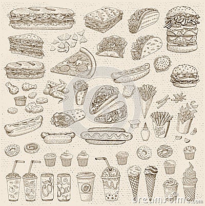 Vector set fast food Vector Illustration