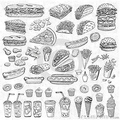 Vector set fast food Vector Illustration