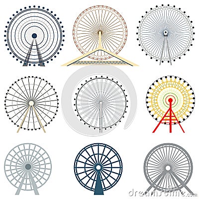 Vector set of ferris wheels Vector Illustration