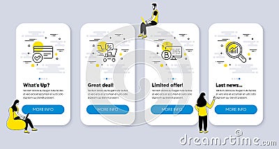 Vector Set of Finance icons related to Discounts cart, Payment methods and Bitcoin system. Vector Vector Illustration