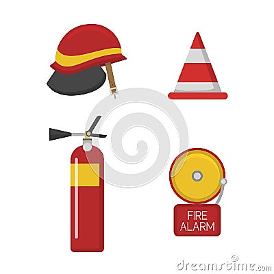 Vector set firefighter fire safety icons Vector Illustration