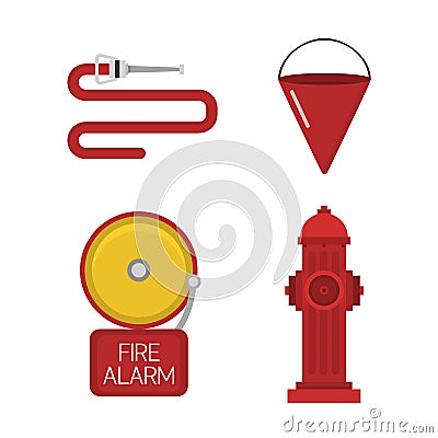 Vector set firefighter fire safety icons Vector Illustration