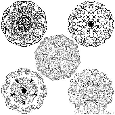 Vector set from five round mandalas Vector Illustration