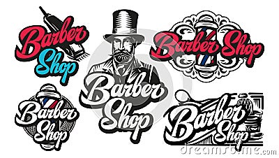 Vector set of five vector templates for barbershop. Elements for design Vector Illustration