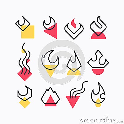 Vector set of flame and fire symbols Vector Illustration