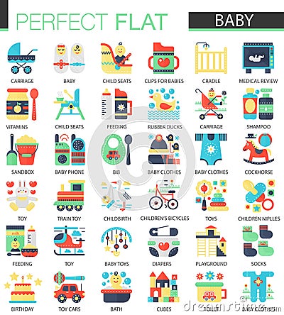 Vector set of flat Baby kid icons. Vector Illustration