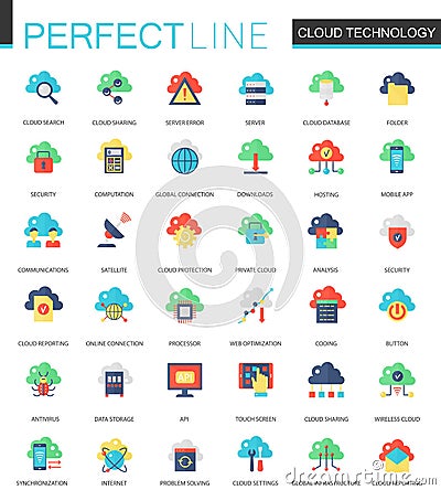 Vector set of flat Cloud data technology icons. Vector Illustration