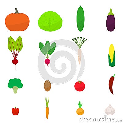 Vector set flat colored vegetables icon Vector Illustration