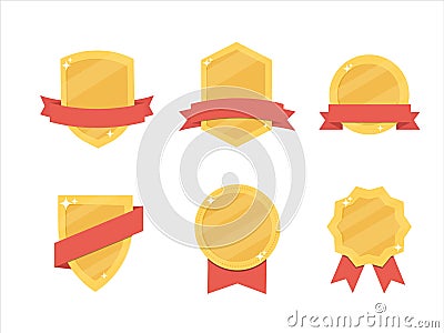 Vector set Flat Gold Badge, Ribbons and Labels. Vector Illustration